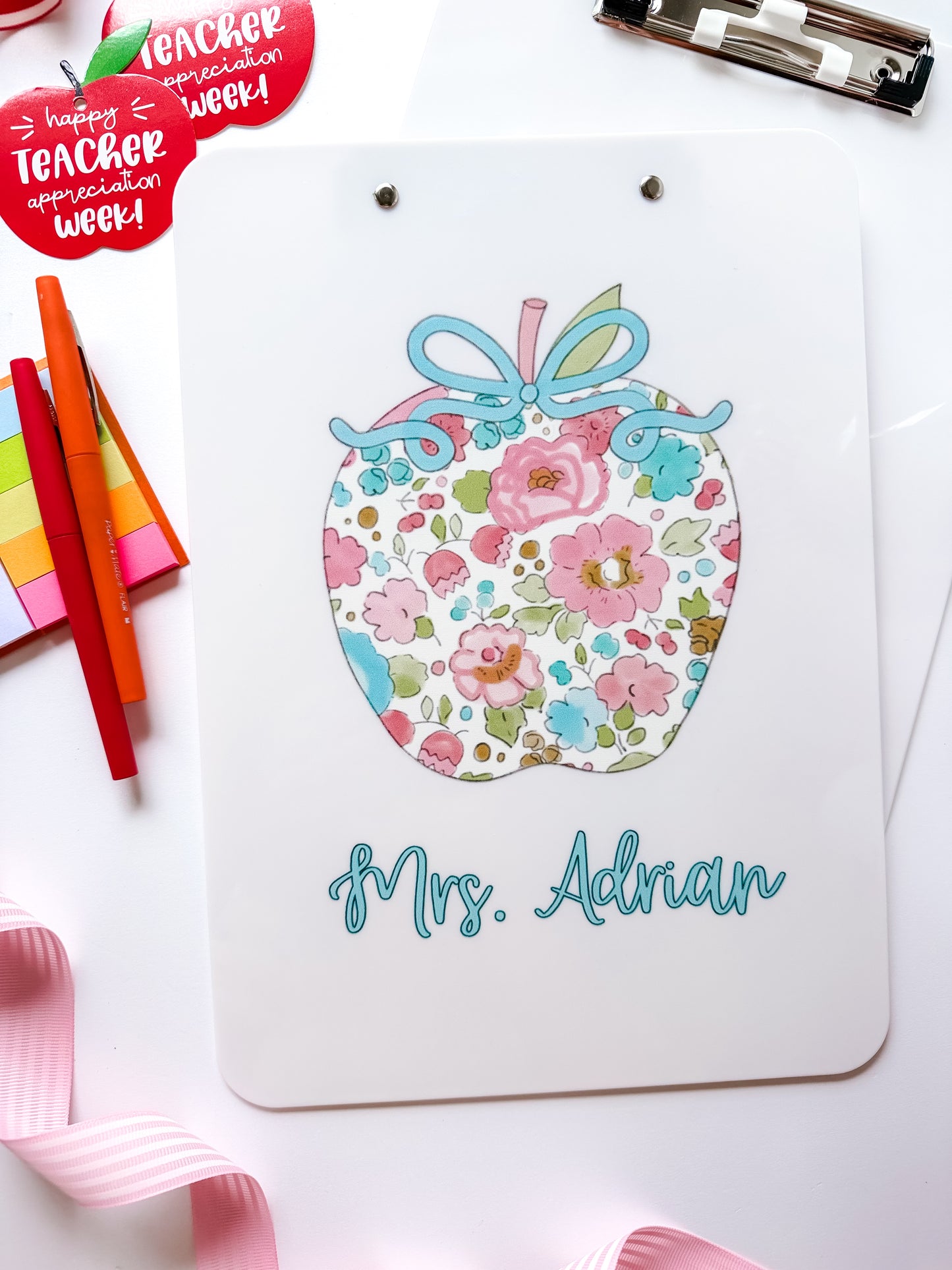 Floral Apple Teacher Clipboard