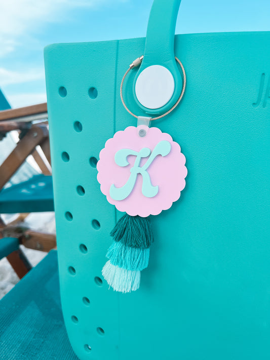 Initial Scalloped Tassel Keychain