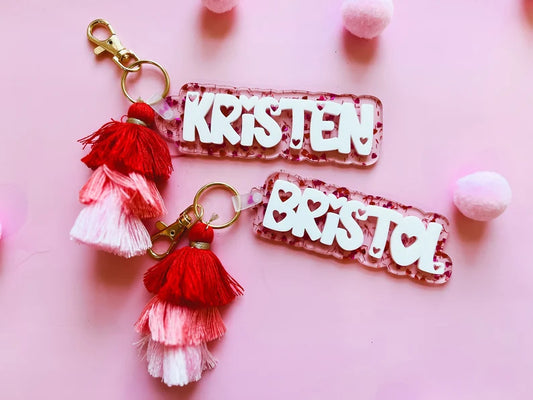 Heart Confetti Name Keychain