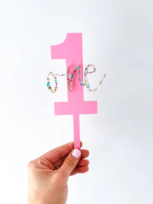 Confetti Pink 1st Birthday Cake Topper